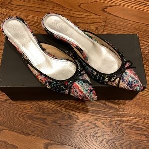 J. Crew Colorful Tweed Kitten Heel Mules